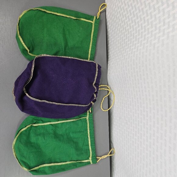 Set Of 3 Crown Royal Drawstring Bags - Green & Purple - Velvet Fabric For Storag - Picture 2 of 2